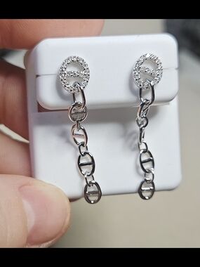 ✨ STUNNING Moissanite & 925 Sterling Silver Chain Drop Earrings ✨